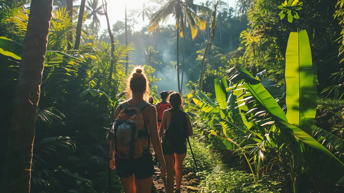 tourists exploring jungle on bali